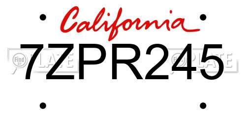 7ZPR245 California License Plate