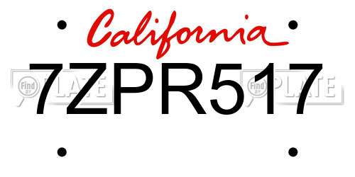 7ZPR517 California License Plate