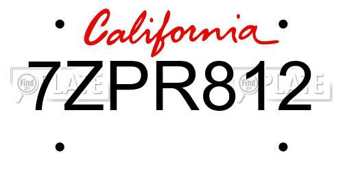 7ZPR812 California License Plate