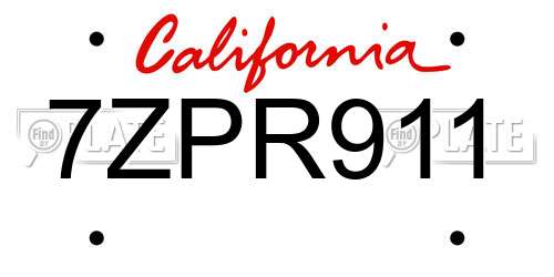 7ZPR911 California License Plate