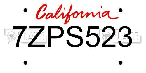 7ZPS523 California License Plate