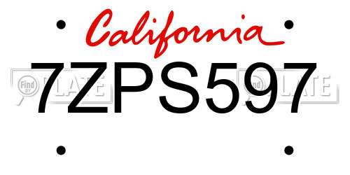 7ZPS597 California License Plate