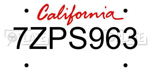 7ZPS963 California License Plate