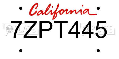 7ZPT445 California License Plate