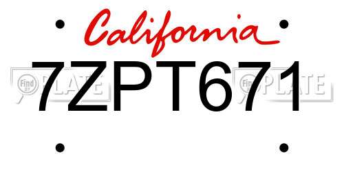 7ZPT671 California License Plate
