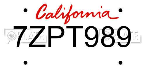 7ZPT989 California License Plate