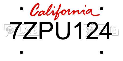 7ZPU124 California License Plate