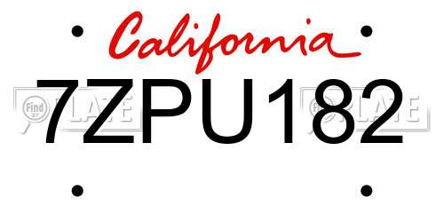 7ZPU182 California License Plate