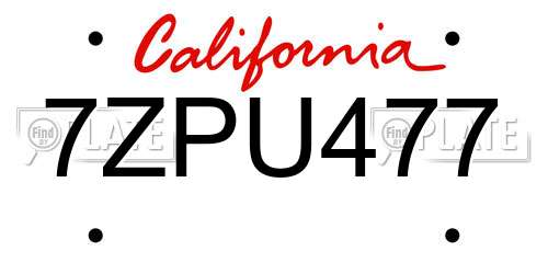 7ZPU477 California License Plate