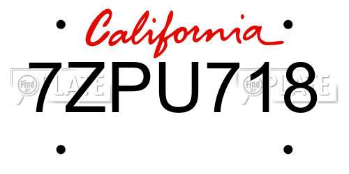 7ZPU718 California License Plate