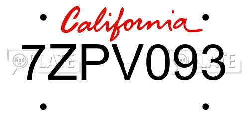 7ZPV093 California License Plate