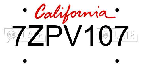 7ZPV107 California License Plate