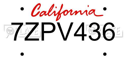 7ZPV436 California License Plate