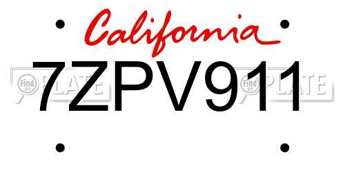 7ZPV911 California License Plate