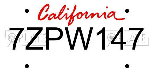 7ZPW147 California License Plate
