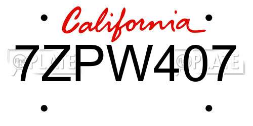7ZPW407 California License Plate