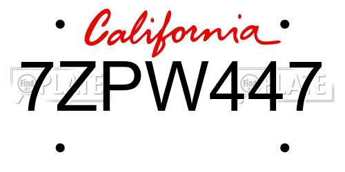7ZPW447 California License Plate