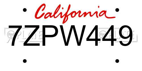 7ZPW449 California License Plate