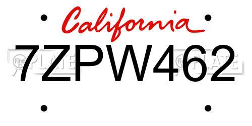 7ZPW462 California License Plate