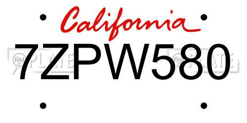 7ZPW580 California License Plate