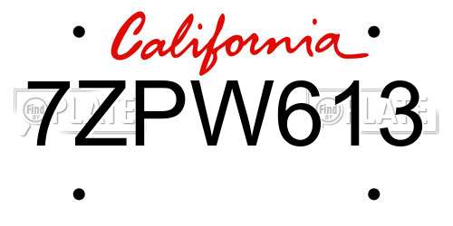 7ZPW613 California License Plate