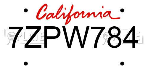 7ZPW784 California License Plate