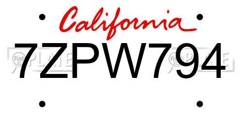 7ZPW794 California License Plate