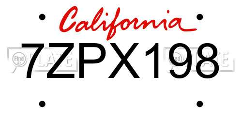 7ZPX198 California License Plate