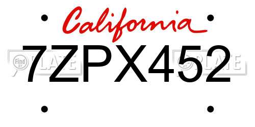 7ZPX452 California License Plate
