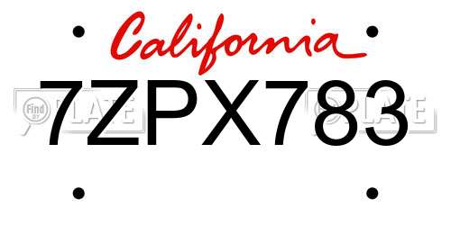 7ZPX783 California License Plate