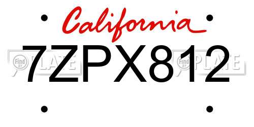 7ZPX812 California License Plate