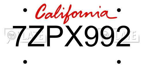 7ZPX992 California License Plate
