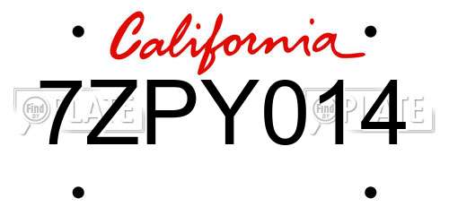 7ZPY014 California License Plate