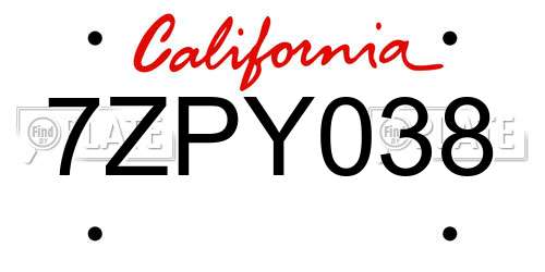 7ZPY038 California License Plate