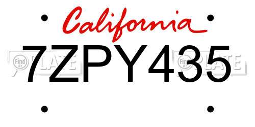 7ZPY435 California License Plate