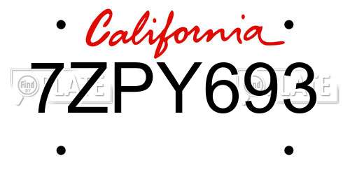 7ZPY693 California License Plate