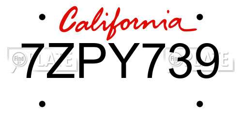 7ZPY739 California License Plate