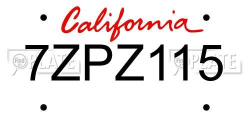 7ZPZ115 California License Plate