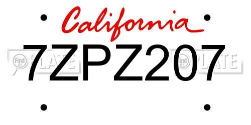 7ZPZ207 California License Plate