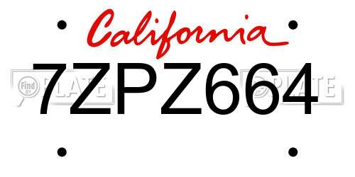 7ZPZ664 California License Plate