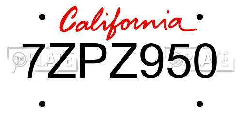 7ZPZ950 California License Plate