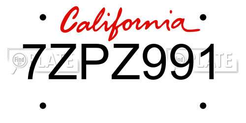 7ZPZ991 California License Plate