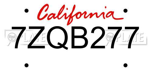 7ZQB277 California License Plate