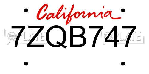 7ZQB747 California License Plate
