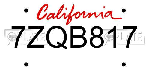 7ZQB817 California License Plate