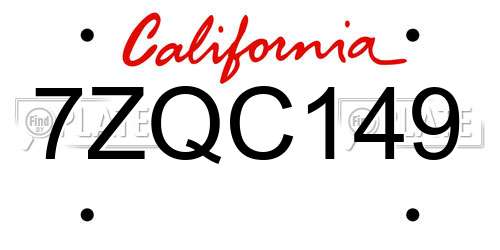 7ZQC149 California License Plate