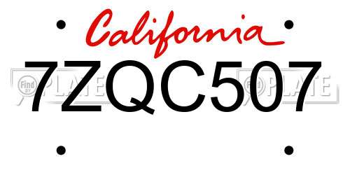 7ZQC507 California License Plate