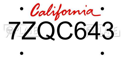 7ZQC643 California License Plate