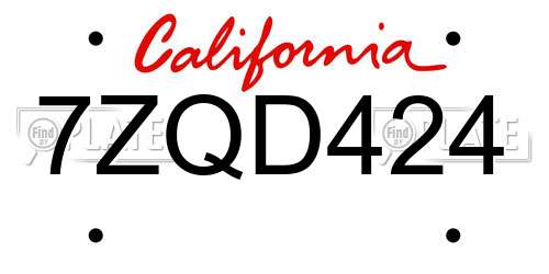 7ZQD424 California License Plate