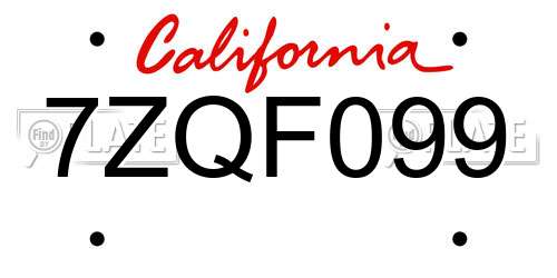 7ZQF099 California License Plate